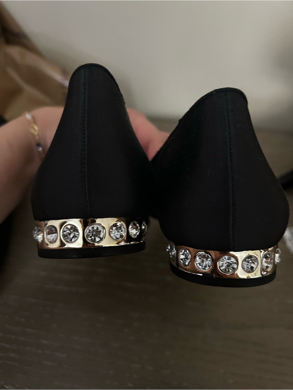 Ann Taylor Elegant Black Satin Crystal-Embellished Women’s Flats Size 8 1/2 NWOT